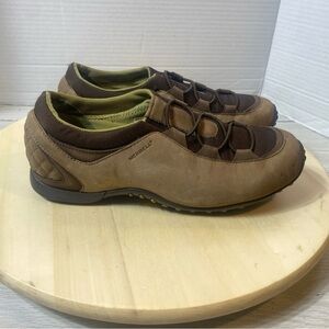 Merrell Meta Stretch Light Mocha Suede Shoes Womens 7.5 Slip On Outdoors Hiking